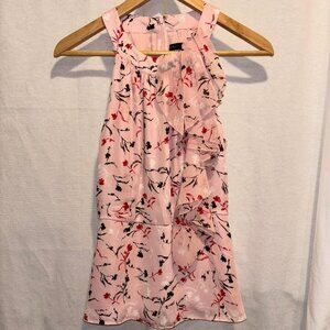 White House Black Market Size 2 Pink Floral Ruffle Sleeveless Blouse
